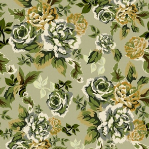 Vintage Chintz florals large retro green