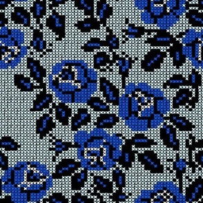 Cross-Stitched Roses (Blue)