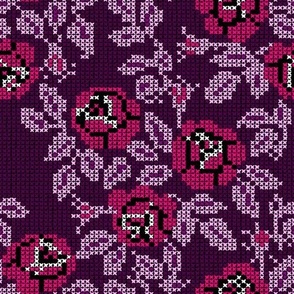 Cross-Stitched Roses (Pink and Plum Palette)