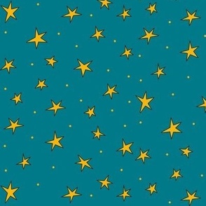 Small scale Starry night on sumptuous teal  background, for kids apparel, kids decor, nursery accessories, pet accessories and more.