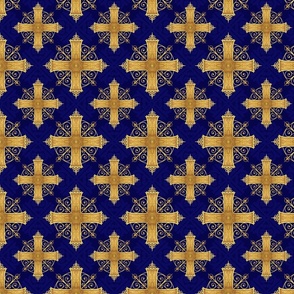 Golden cross on blue