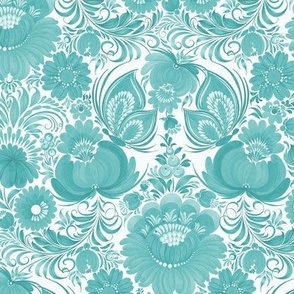 small // Folk art style florals and butterflies in teal
