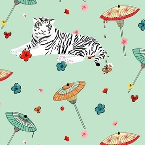 tigers and umbrellas celadon multi