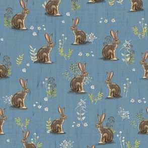 Desert Jackrabbits Sagebrush on Denim Blue Deep, Small Scale