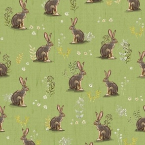 Desert Jackrabbits Sagebrush on Light Green, Small Scale