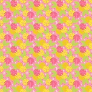 Lemon Slice Floral on Pink - Small Scale