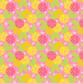 Lemon Slice Floral on Pink - Medium Scale