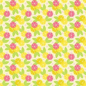 Lemon Slice Floral on Pale Yellow - Small Scale