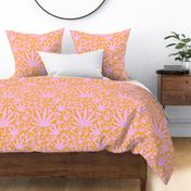Heart California Retro Tropical Pastel Pink And Orange Cannabis Leaf And Flowers Modern Ditzy Hippy 90’s Beach Floral Botanical Surf Skate Street Style Trending Colors Repeat Pattern