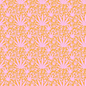 Heart California Mini Retro Tropical Pastel Pink Cannabis Leaf And Flowers On Tangerine Orange Mid-Century Modern Ditzy Hippy 90’s Beach Floral Botanical Surf Skate Street Style Repeat Pattern