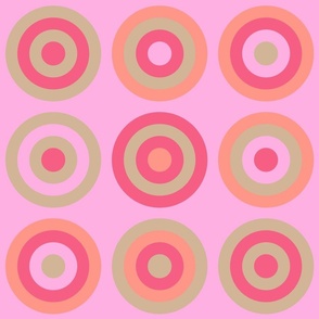 Paillettes Retro Vintage Geometric Concentric Circle Polka Dots in Vintage Pastel Orange Red Beige Sand on Pink - LARGE Scale - UnBlink Studio by Jackie Tahara