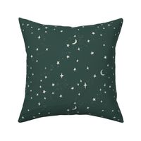 Stars and moon Celestial Universe Starry Night in Forest Green