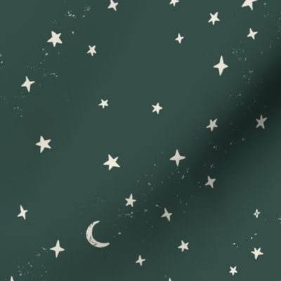 Stars and moon Celestial Universe Starry Night in Forest Green