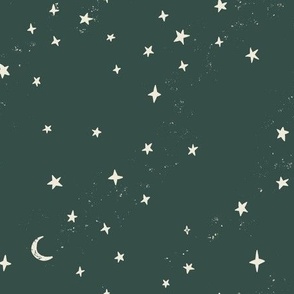 Stars and moon Celestial Universe Starry Night in Forest Green