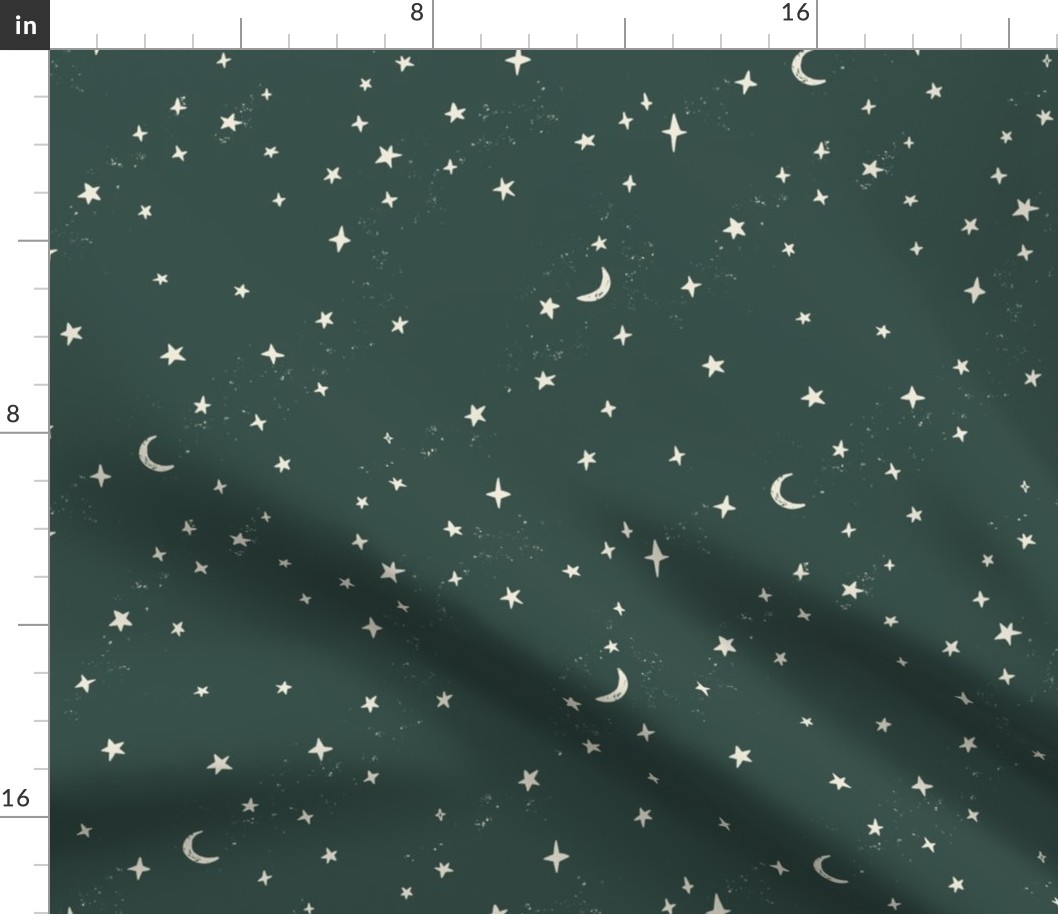 Stars and moon Celestial Universe Starry Night in Forest Green