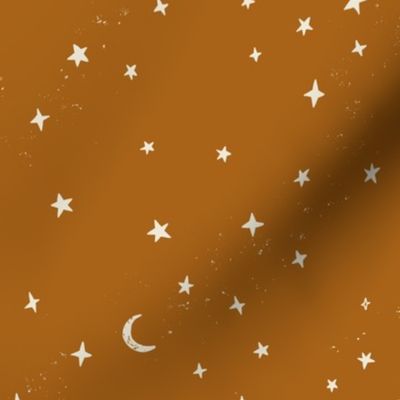 Stars and moon Celestial Universe Starry Night on Burnt Orange