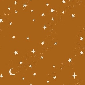 Stars and moon Celestial Universe Starry Night on Burnt Orange