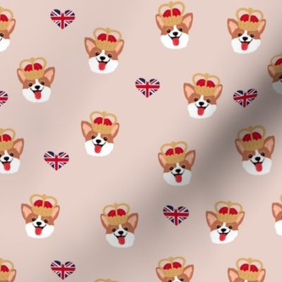 British royal family of corgis queen best friends UK jubilee crowns and flags blush pink 