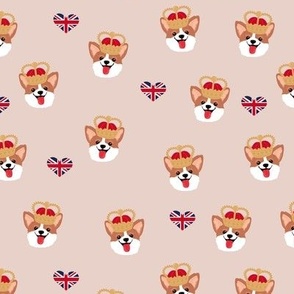 British royal family of corgis queen best friends UK jubilee crowns and flags blush pink 