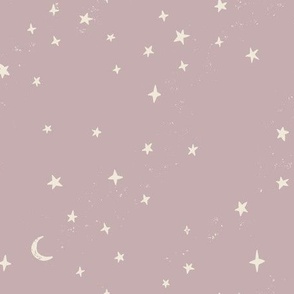 Stars and moon Celestial Universe Starry Night on Dusty Lilac