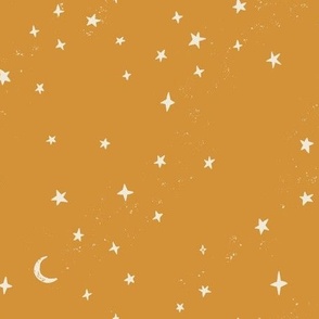 Stars and moon Celestial Universe on Sunflower Yellow