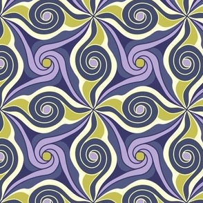 Green and Purple Swirls Abstract Geometric Pattern