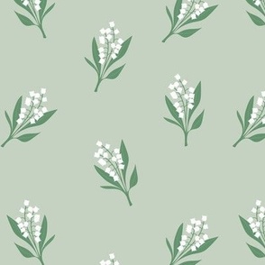 Minimalist boho garden - Lily of the valley flower blossom summer design white green white  on sage