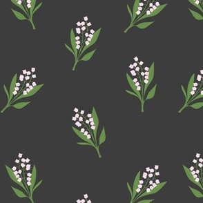 Minimalist boho garden - Lily of the valley flower blossom summer design white green pink blush  on charcoal
