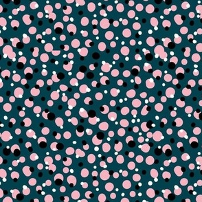 Confetti spots and dots minimalist simple spots texture pink black white on dark blue