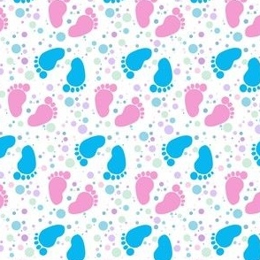 Baby Feet Pink  and Blue with multicolor dots on white