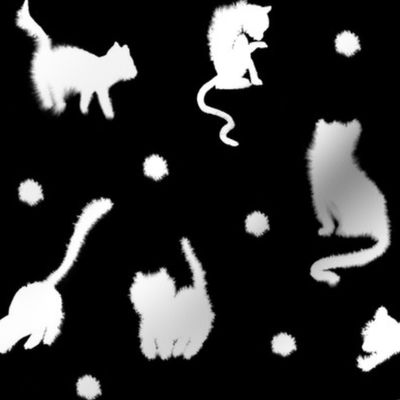 Hand-Drawn Furry White Cat Seamless Pattern - Whimsical and Charming Design