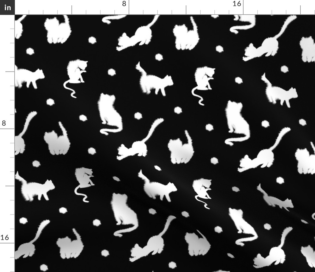 Hand-Drawn Furry White Cat Seamless Pattern - Whimsical and Charming Design