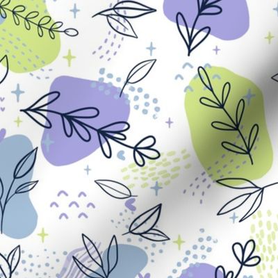 Abstract Boho Leaves in Lilac, Sky Blue and Honeydew (Small)