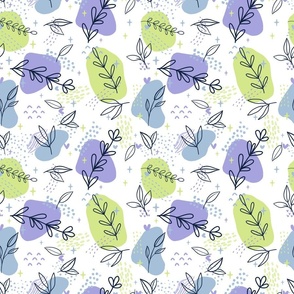 Abstract Boho Leaves in Lilac, Sky Blue and Honeydew (Small)