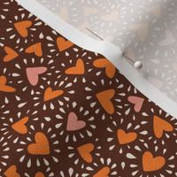 Retro Ditsy Hearts In Brown, Orange and Pink