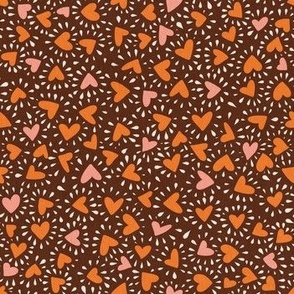 Retro Ditsy Hearts In Brown, Orange and Pink