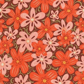Retro Floral Punch of Pink and Orange