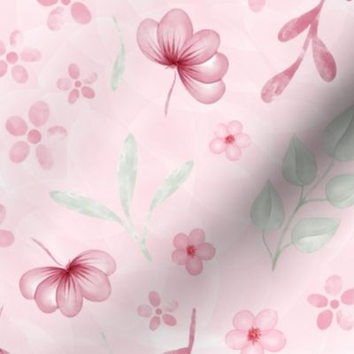 (L) Pastel pink floral on pink background
