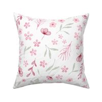 (L) Pastel pink floral on white background