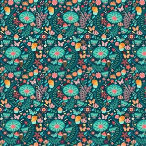 Spring Garden Tea Party on Teal - Small