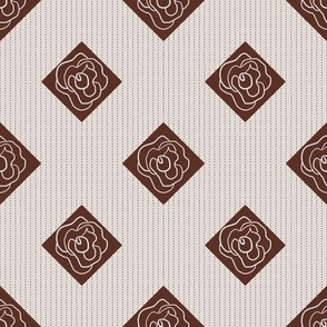Medium - Line Drawing of Rose on Knit Stitch Background in Tonal Brown - Mini Cheater Quilt 