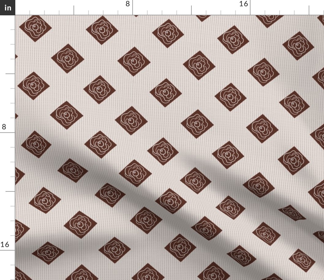 Medium - Line Drawing of Rose on Knit Stitch Background in Tonal Brown - Mini Cheater Quilt 