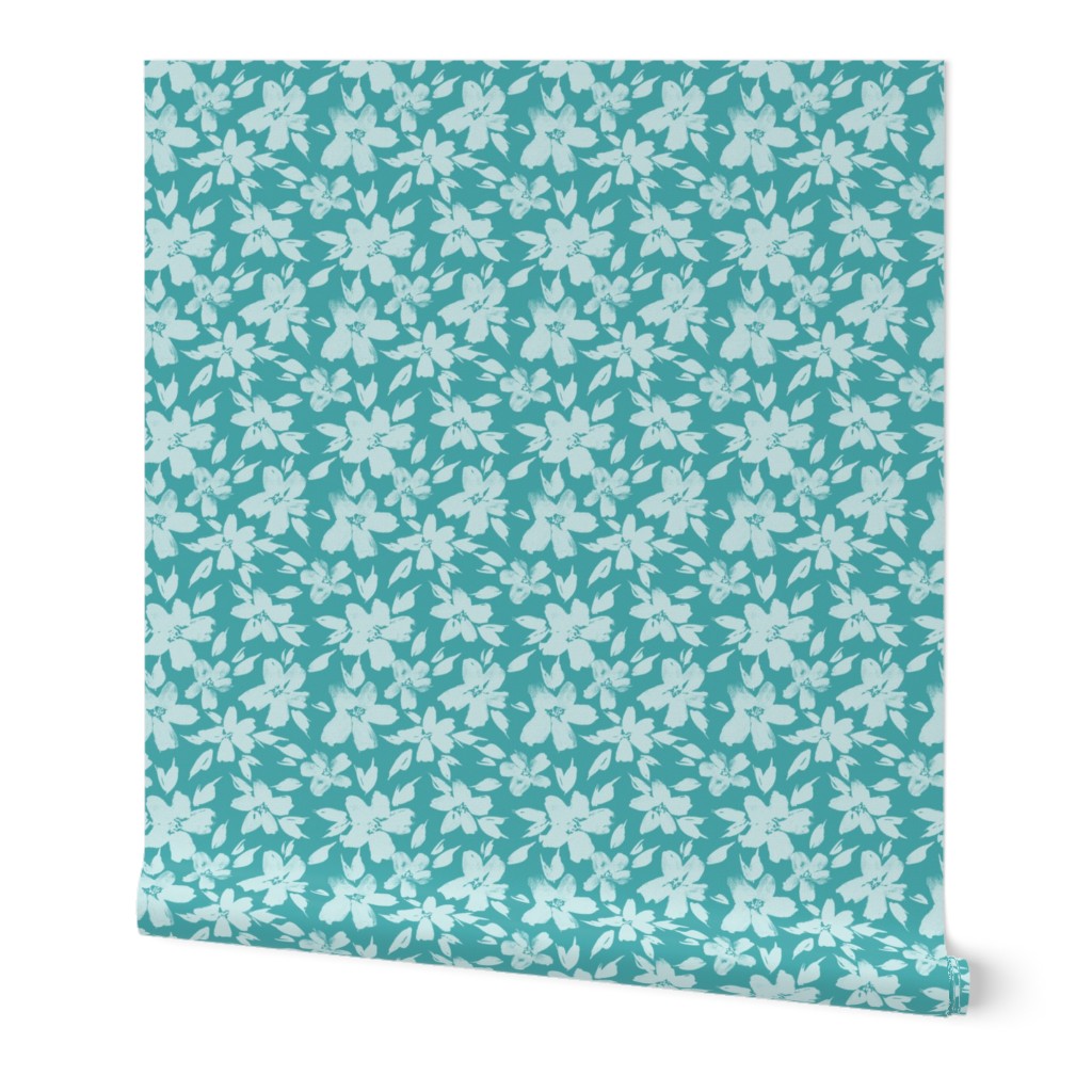 Teal sweet bloom - watercolor tender florals - pastel loose flowers a364-1