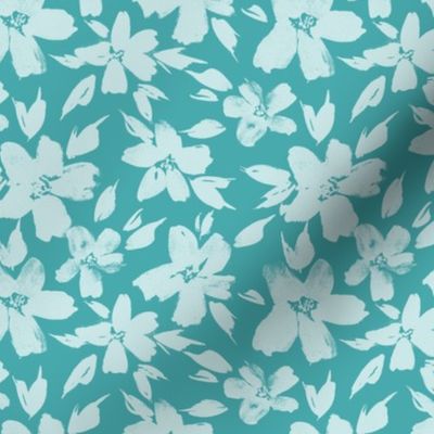 Teal sweet bloom - watercolor tender florals - pastel loose flowers a364-1