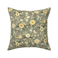 Penelope boho floral wilderness  - earthy flowers on sage green - medium