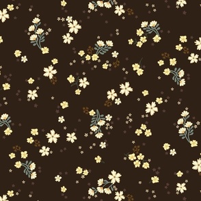 Penelope ditsy boho floral wilderness - petite earthy floral on chocolate brown - large