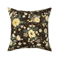 Penelope boho floral wilderness  - earthy flowers on chocolate brown - large