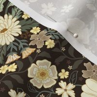 Penelope boho floral wilderness  - earthy flowers on chocolate brown - medium