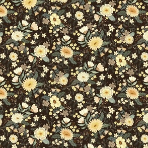 Penelope boho floral wilderness  - earthy flowers on chocolate brown - medium