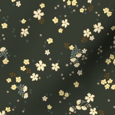 Penelope ditsy boho floral wilderness - petite earthy floral on dark olive green - medium